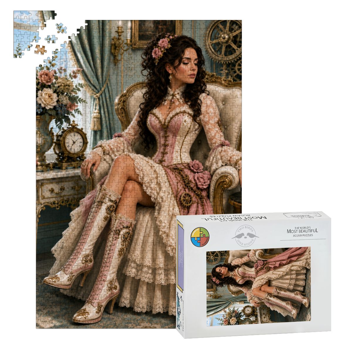 Wooden Jigsaw Puzzles 1000 pcs Steampunk Victorian Woman Pink and White