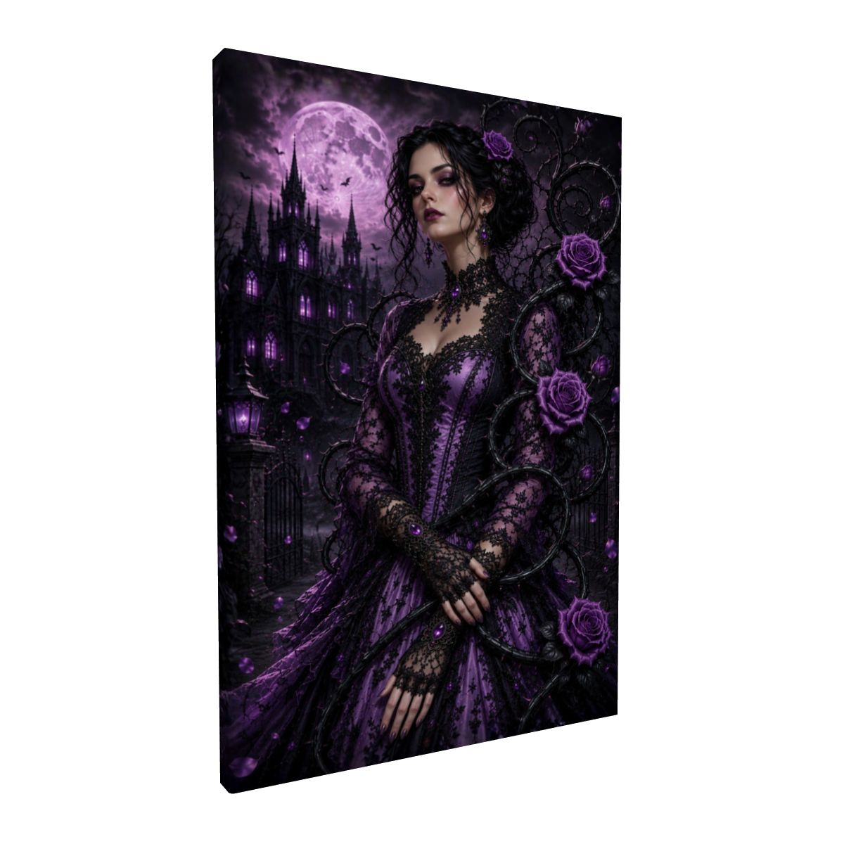 Framed Canvas Painting Gothic Halloween Woman with Vine (Made in the USA)