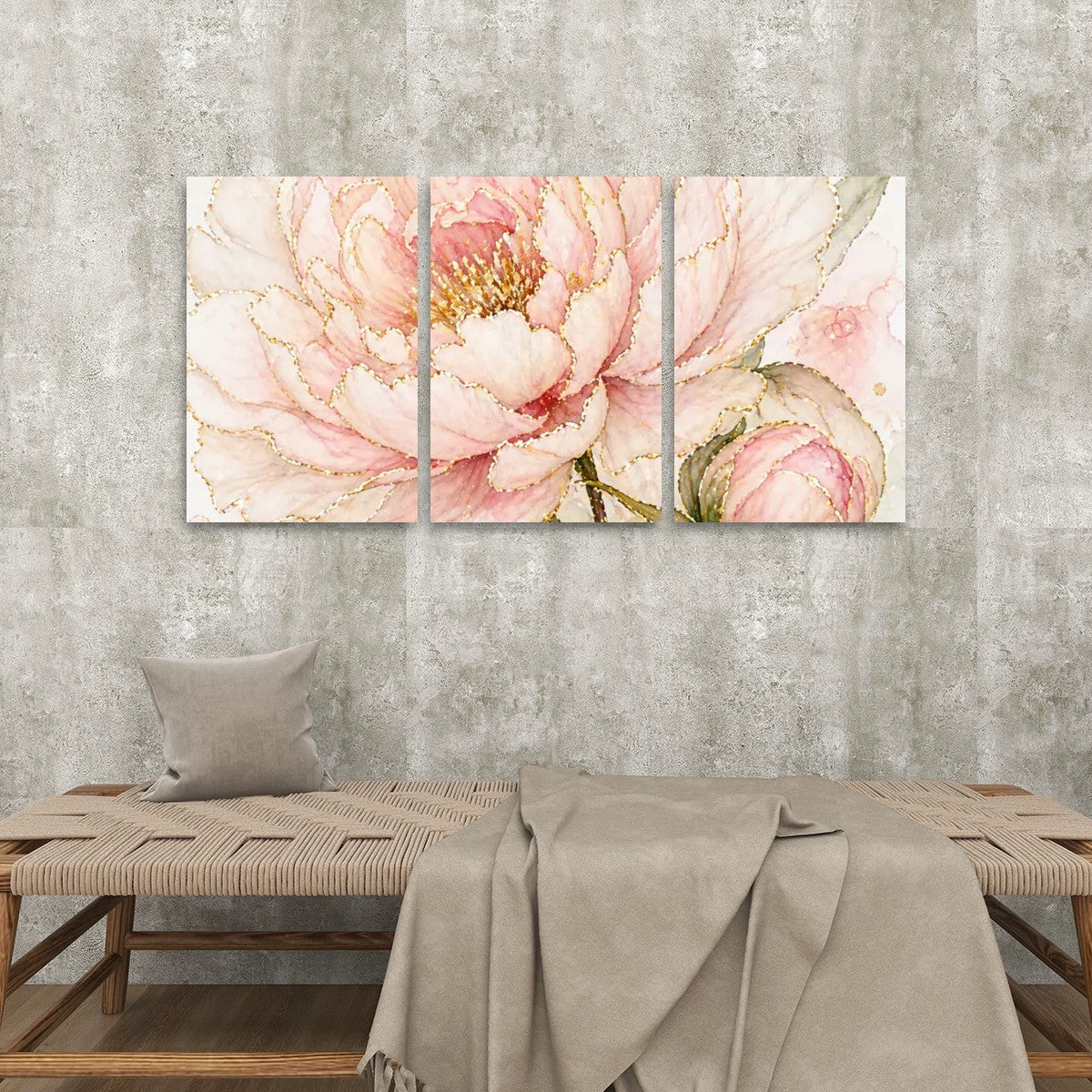 3 Panels Canvas Prints Wall Art Peach Flower