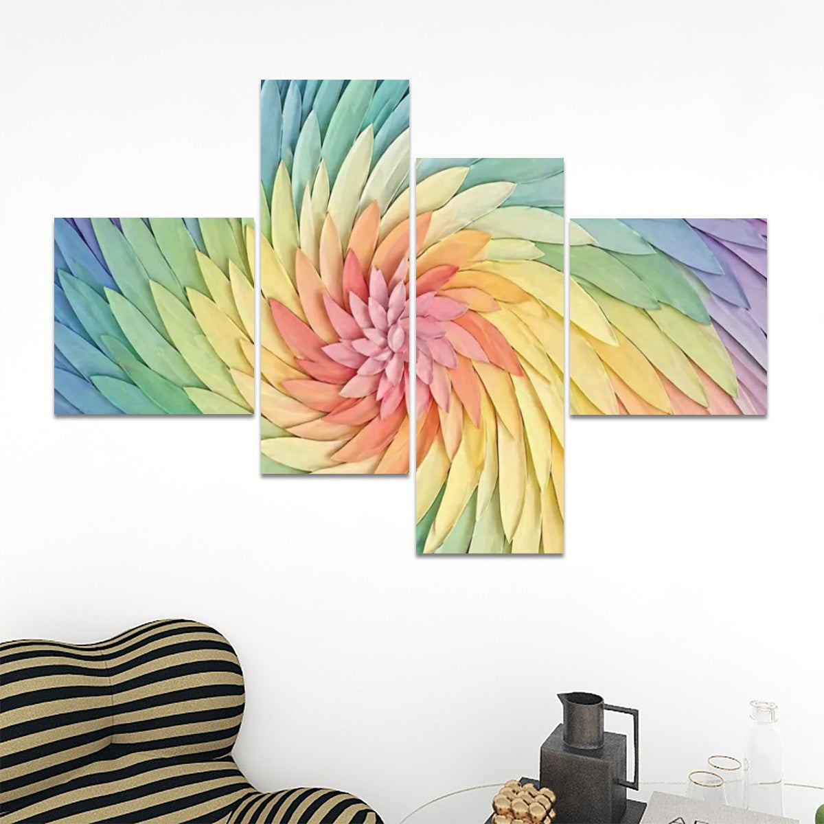4 Panels Canvas Prints Wall Art Spiral Rainbow