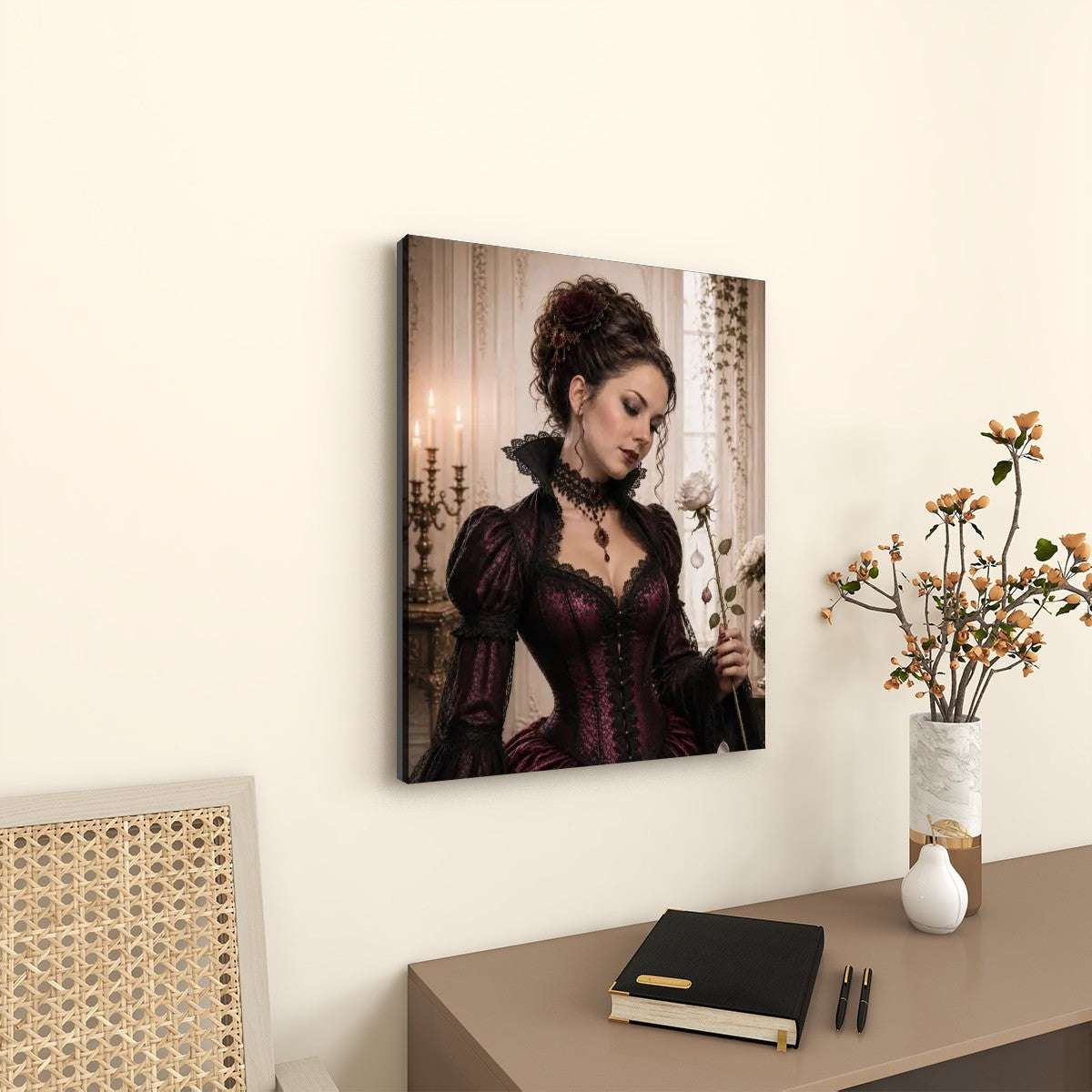 Canvas Prints Wall Art Gothic Victorian Woman Rose Halloween
