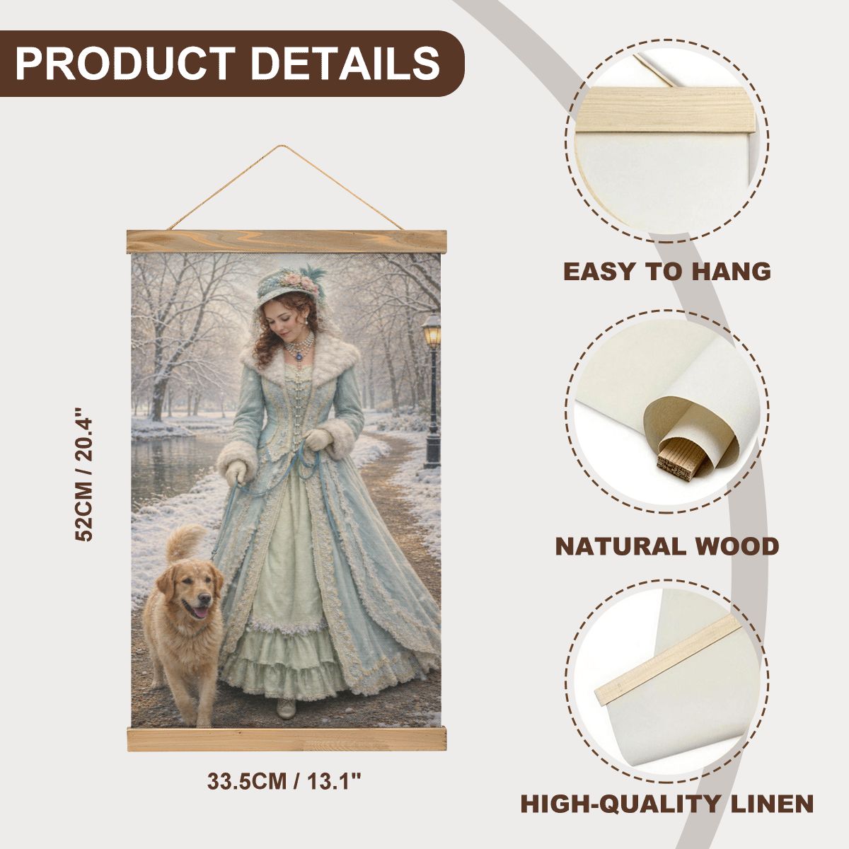 Linen Canvas Wall Art Victorian Winter Walk in the Park