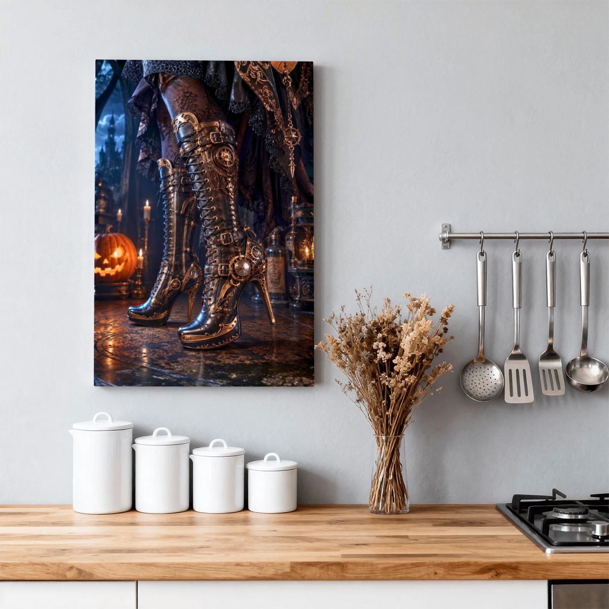 Framed Canvas Painting Steampunk Boots on Halloween (Made in USA)