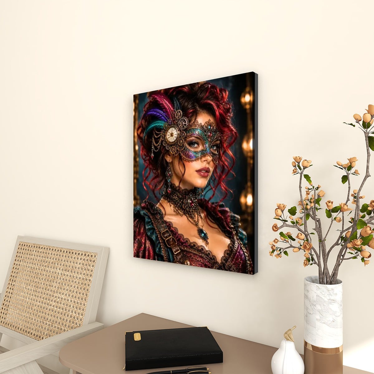 Canvas Prints Wall Art Steampunk Mask Pink Rainbow