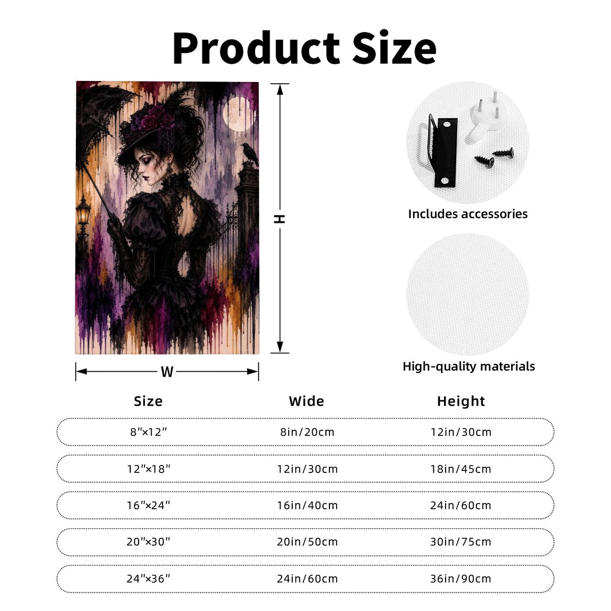 Small Canvas Prints Wall Art Decor Halloween Gothic Victorian Women Drip Art