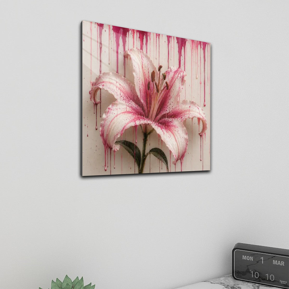Square Acrylic Wall Art with Hook Lily Paint Drip