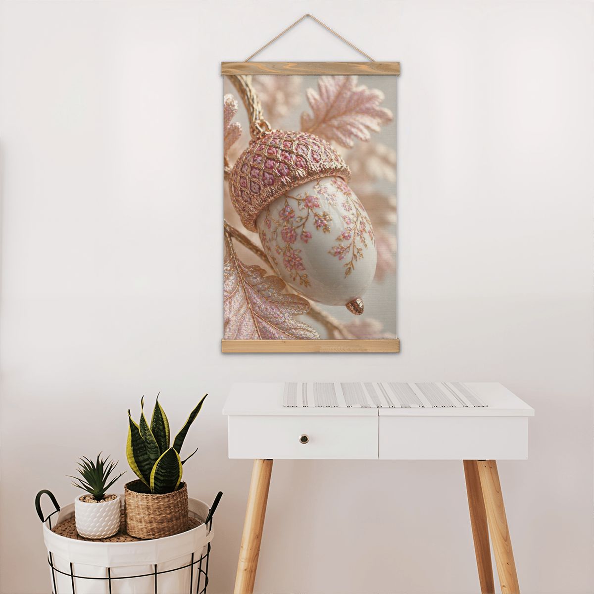 Linen Canvas Wall Art Pink Acorn