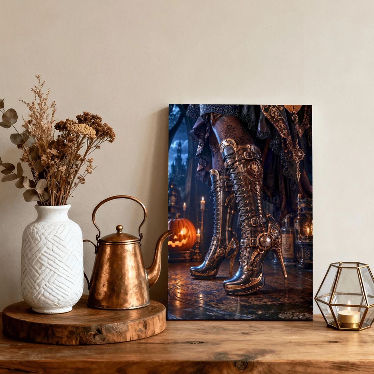 Framed Canvas Painting Steampunk Boots on Halloween (Made in USA)