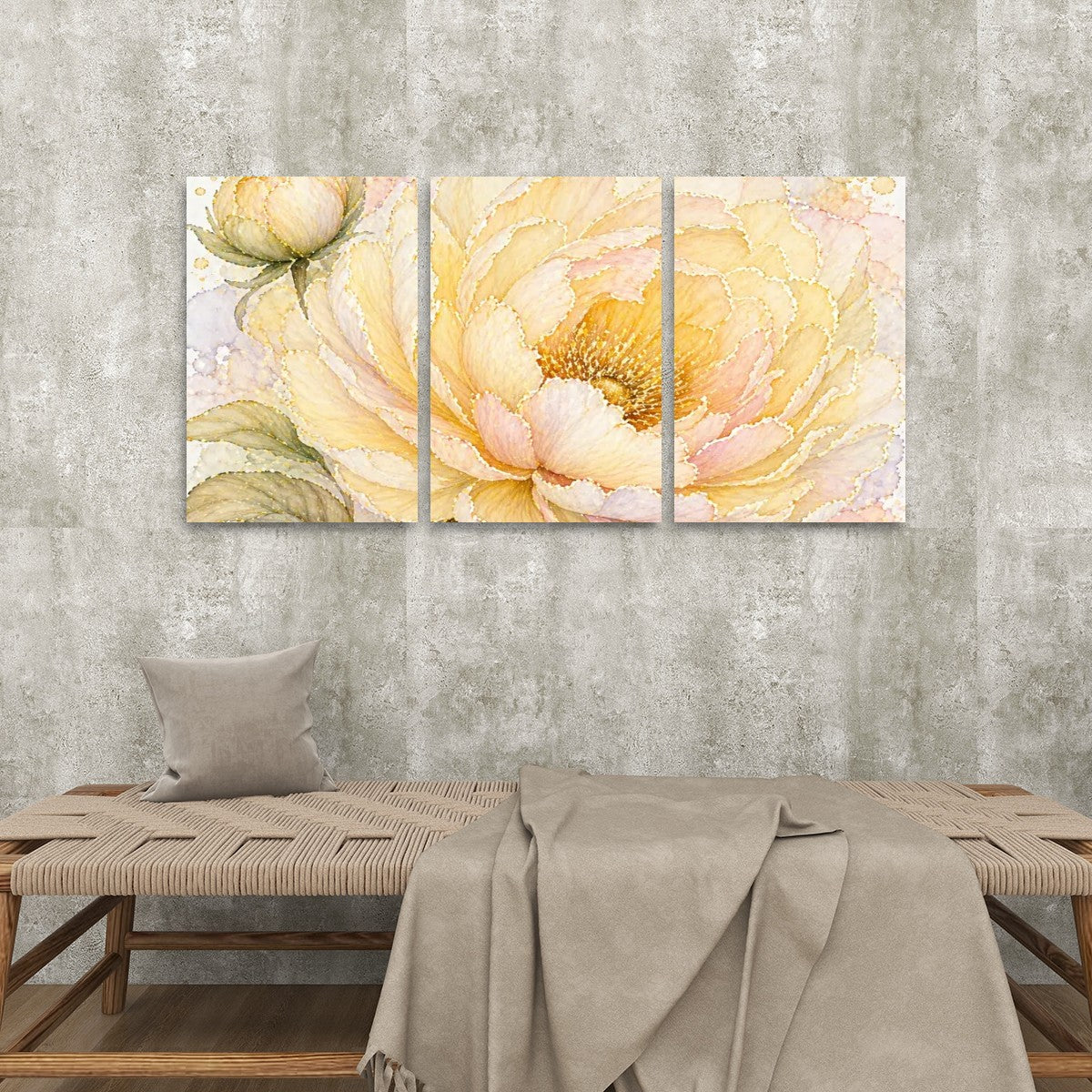 3 Panels Canvas Prints Wall Art Yellow Flower
