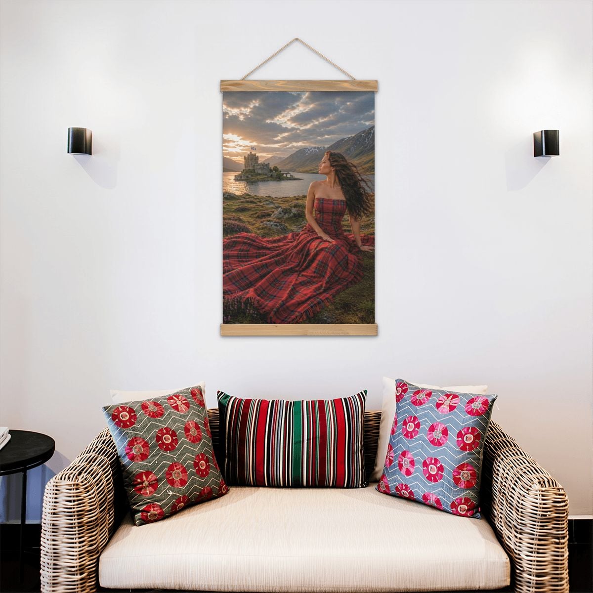 Linen Canvas Wall Art Sunset in Scotland Clan Bruce Tartan