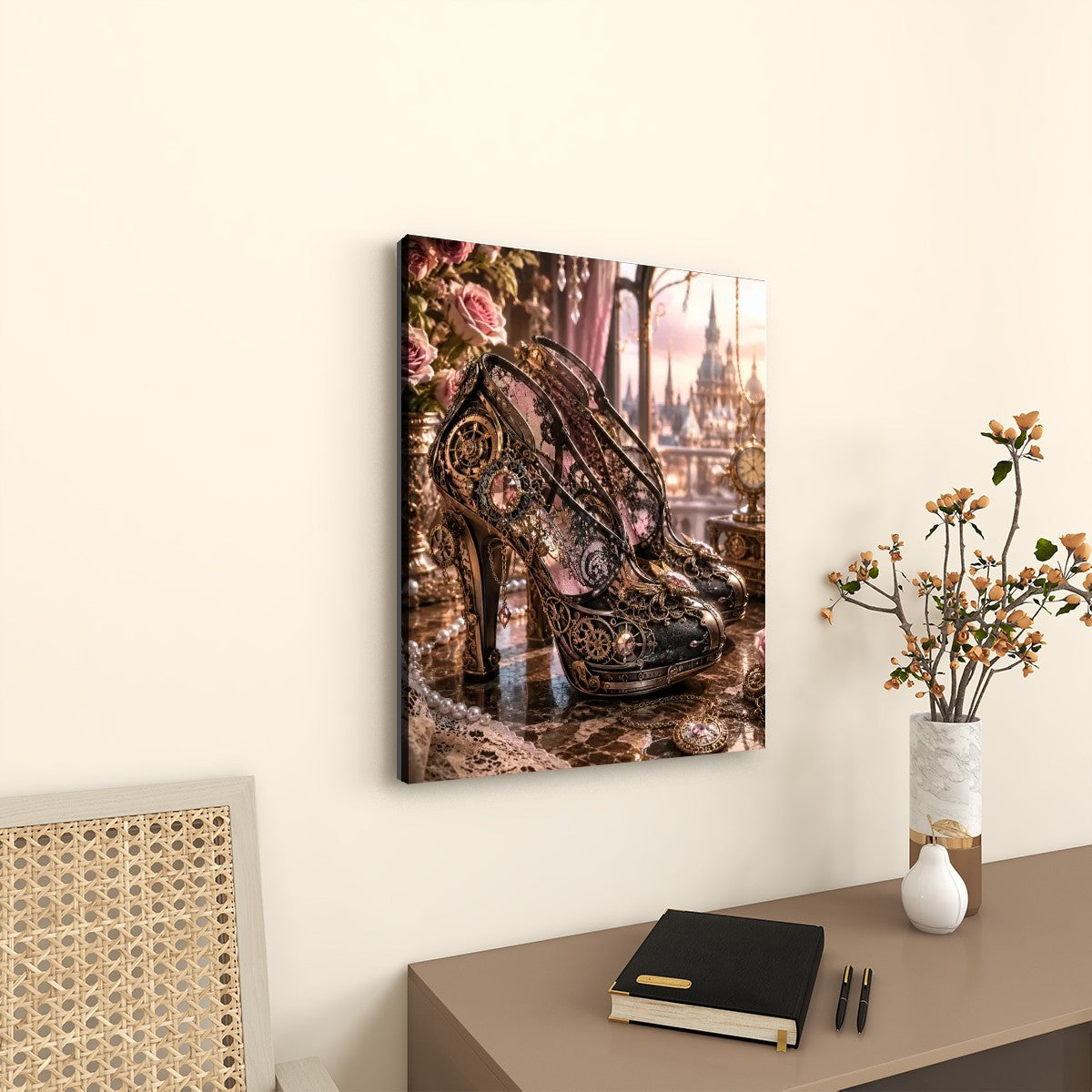 Canvas Prints Wall Art Steampunk Heel Brown and Pink