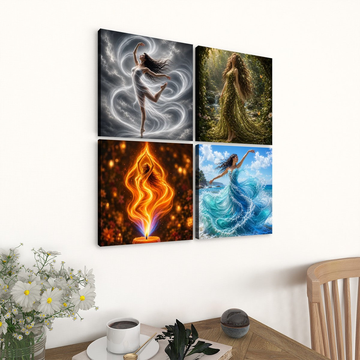 4 Panels Canvas Prints Wall Art Elements 4 Corners
