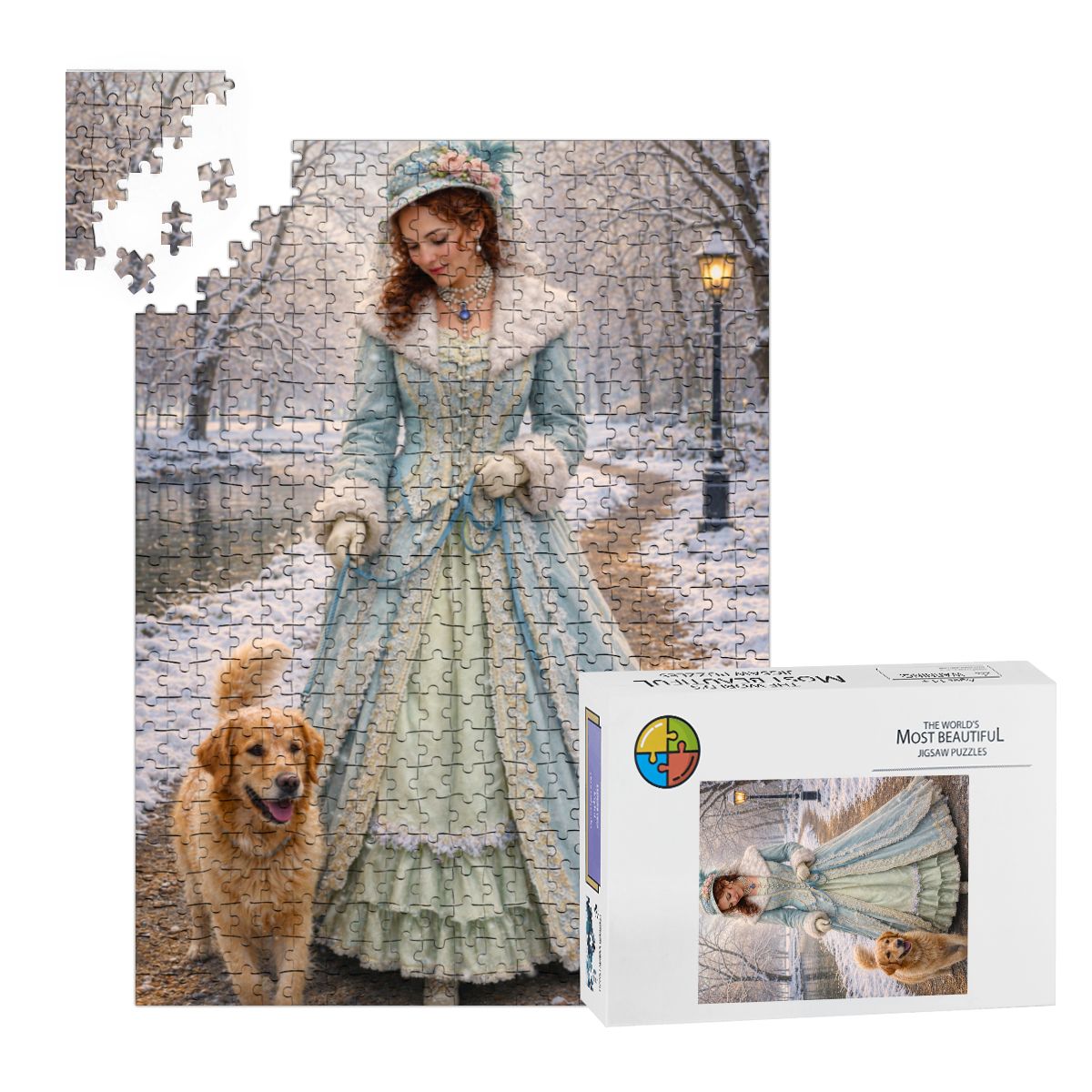 Wooden Jigsaw Puzzles 500 pcs 1900's Victorian Woman with Dog in Park Winter