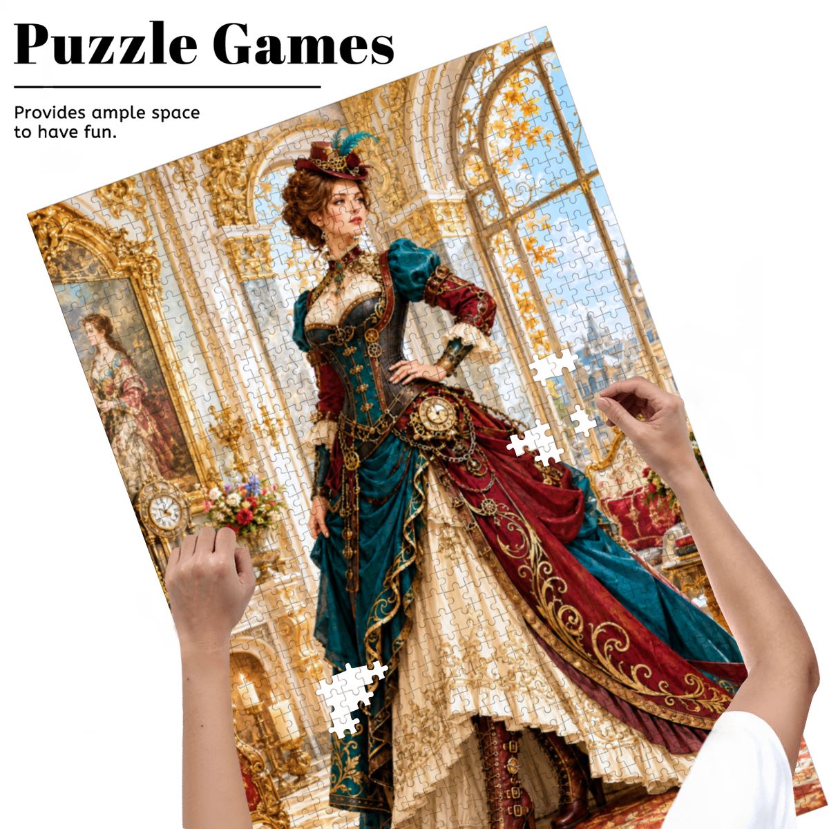 Wooden Jigsaw Puzzles 1000 pcs Steampunk Victorian Woman Teal and Red