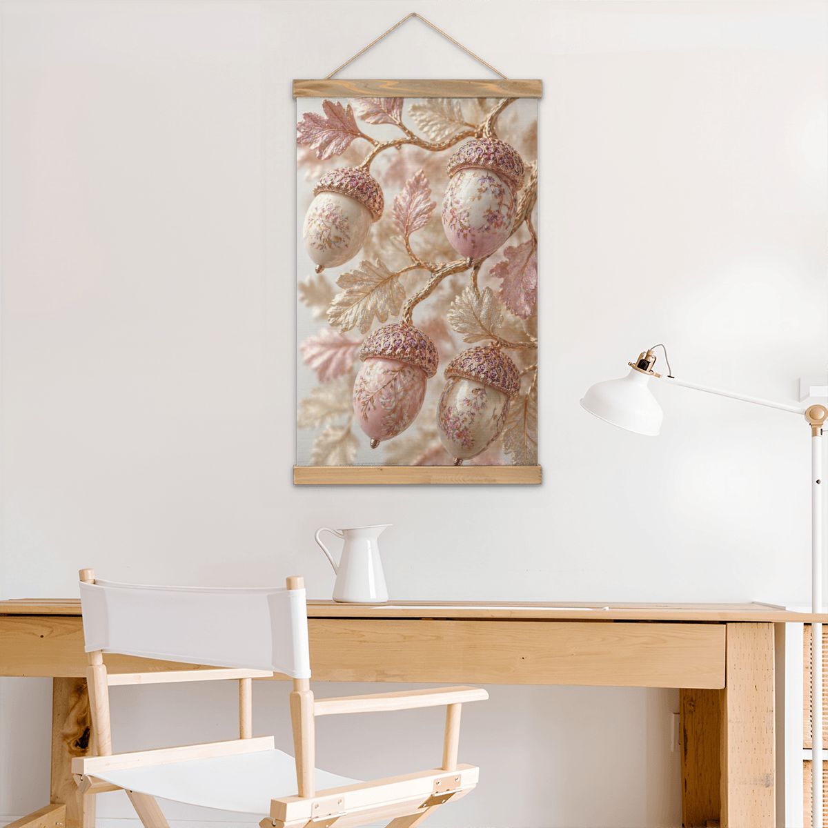 Linen Canvas Wall Art Fall Pink Acorns