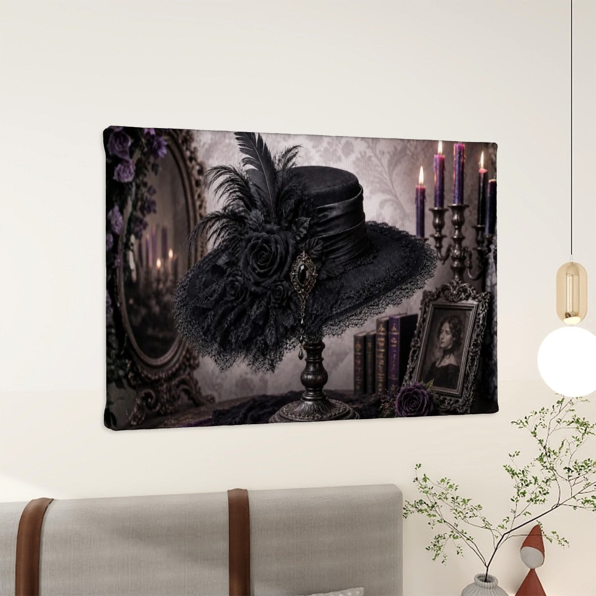 Small Canvas Prints Wall Art Decor Halloween Gothic Purple Victorian Hat