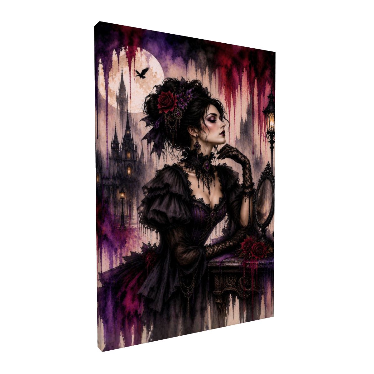 Framed Canvas Painting Halloween Gothic Victorian Woman Drip Art (Made in USA)