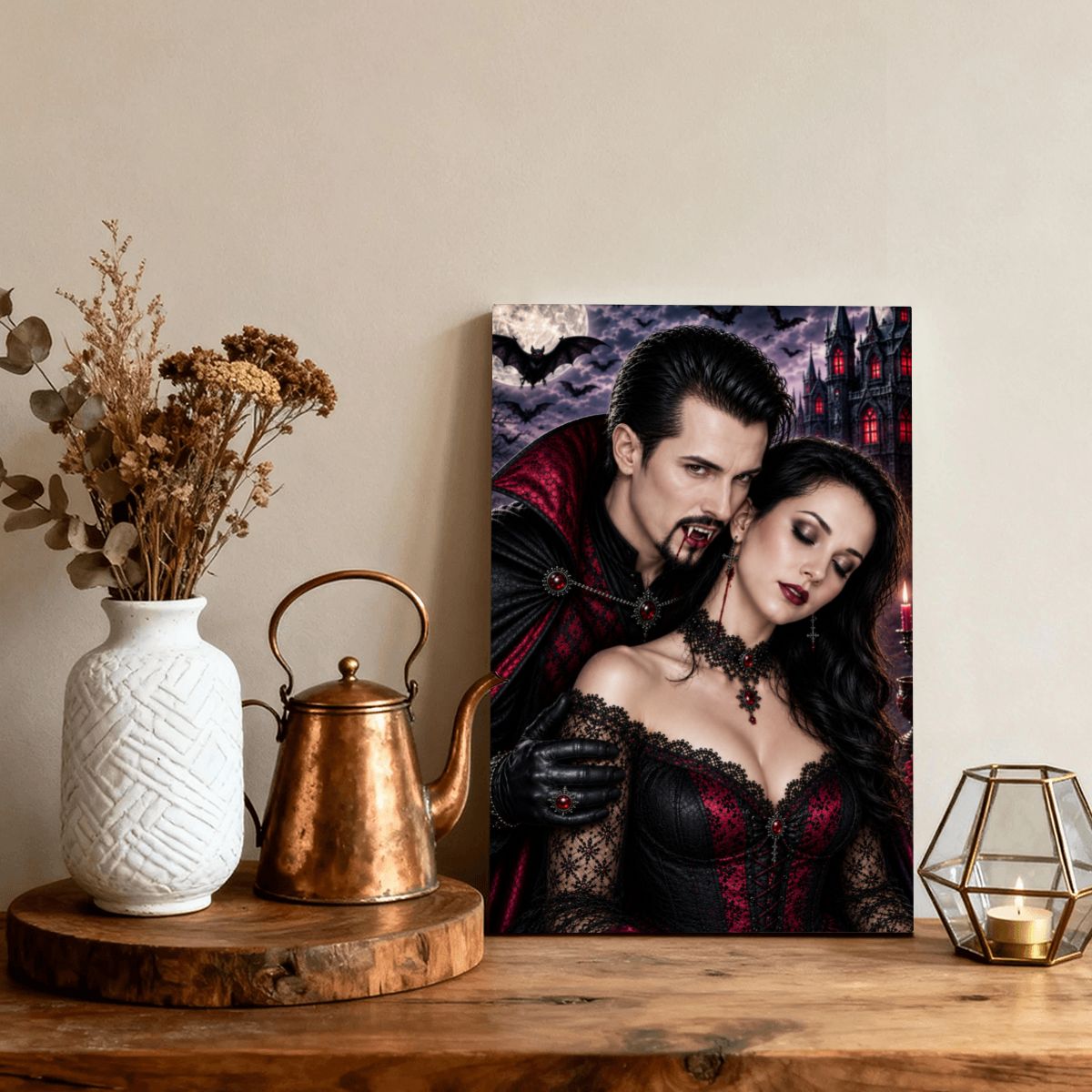 Framed Canvas Painting Halloween Vampire Couple(Made in USA)