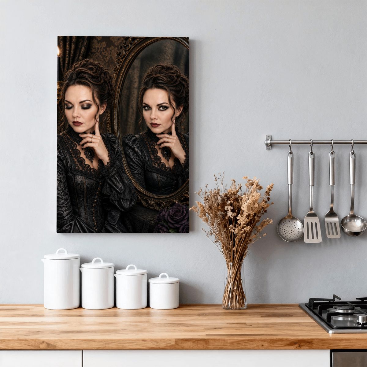Framed Canvas Painting Halloween Gothic Woman in Mirror (Made in USA)