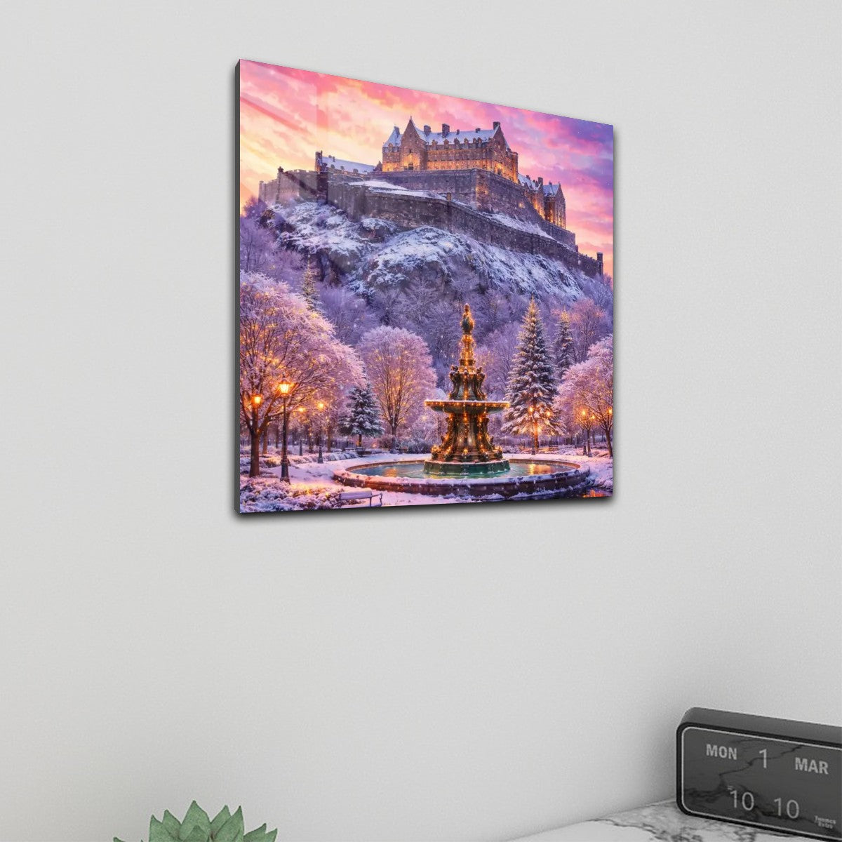 Square Acrylic Wall Art Prints with Hook Edinburgh Castle in the Winter