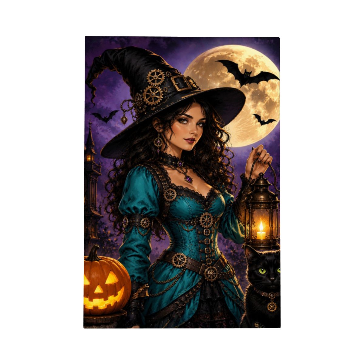 Framed Canvas Painting Halloween Witch (Made in USA)