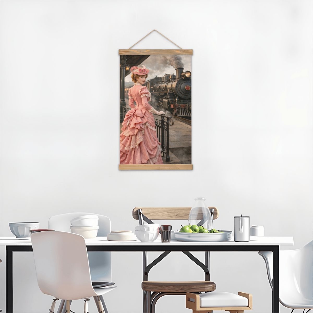 Linen Canvas Wall Art Victorian Woman and Train