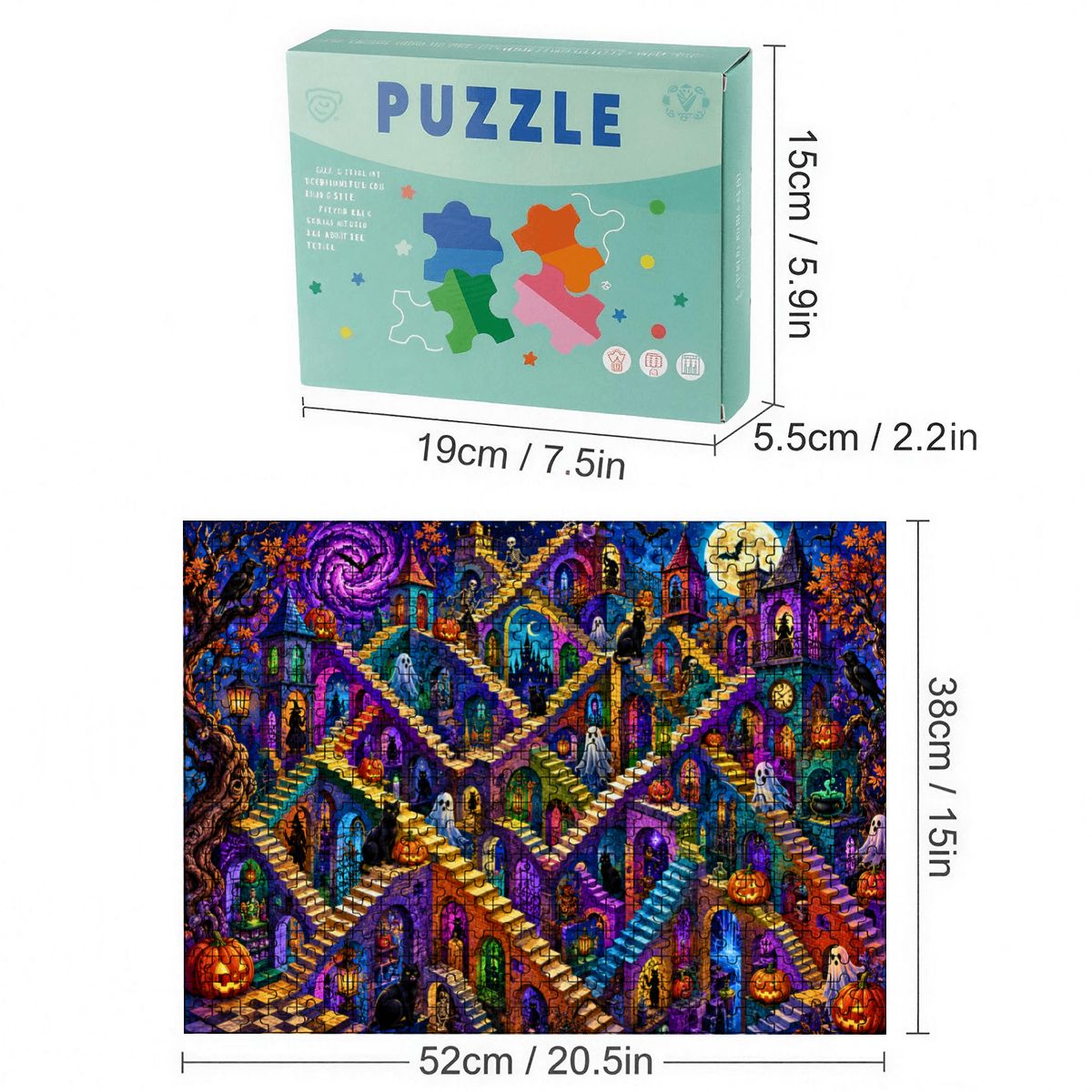 1000pcs Wooden Jigsaw Puzzles (Made in USA) Halloween Abstract Staircase