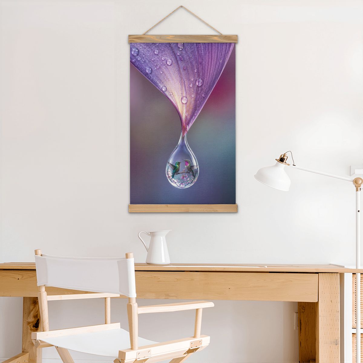 Linen Canvas Wall Art Hummingbird Dewdrop