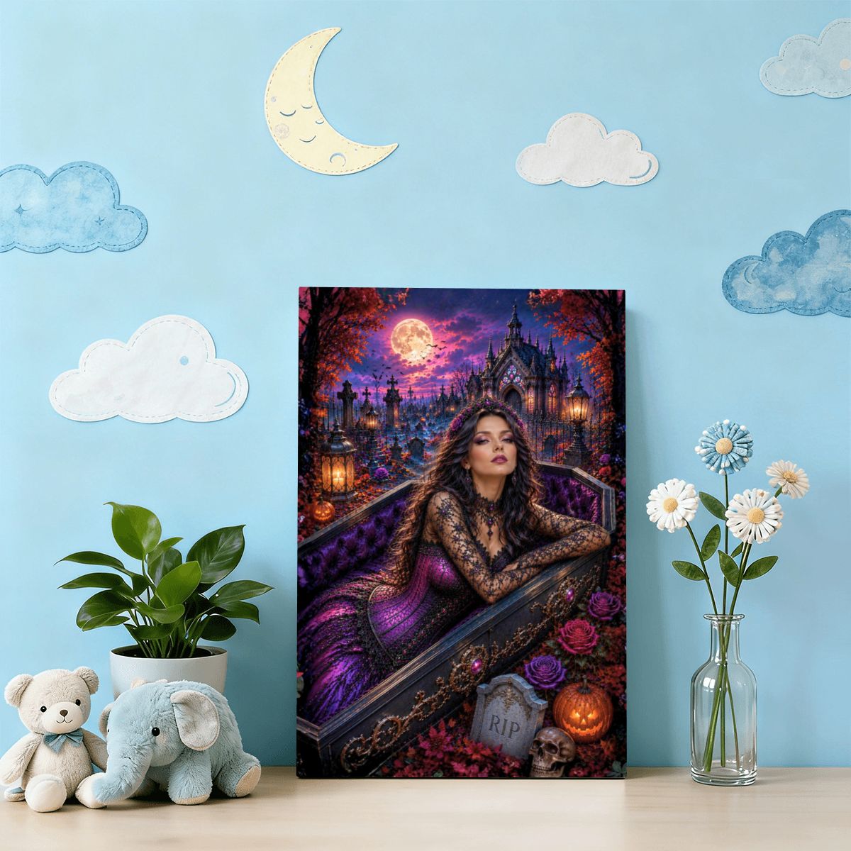 Framed Canvas Painting Graveyard (Made in USA)