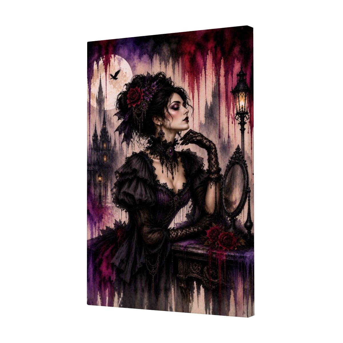 Framed Canvas Painting Halloween Gothic Victorian Woman Drip Art (Made in USA)