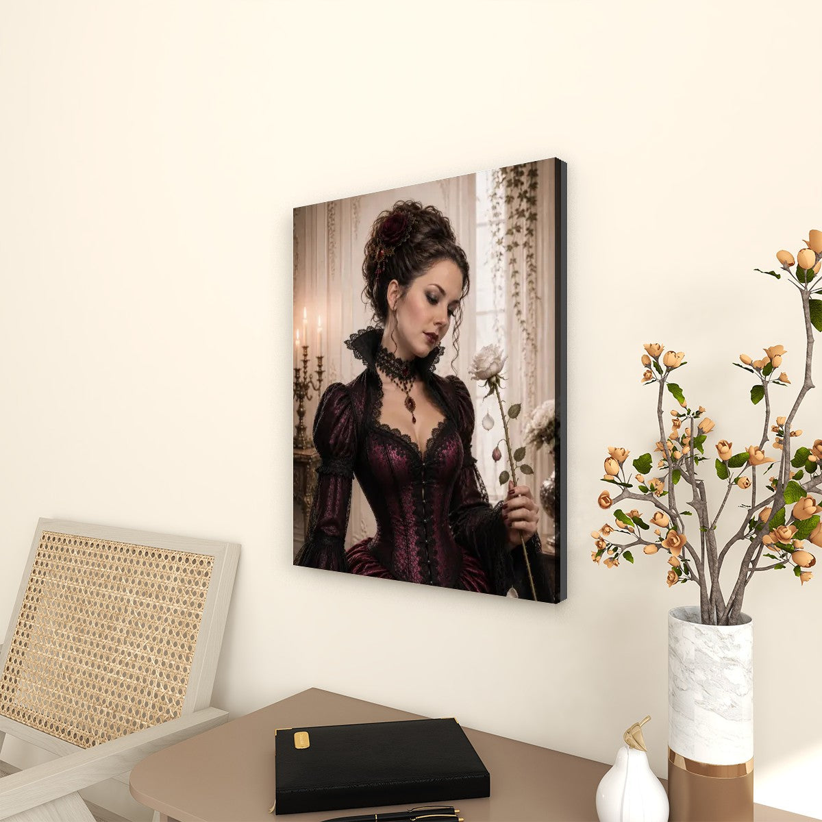 Canvas Prints Wall Art Gothic Victorian Woman Rose Halloween