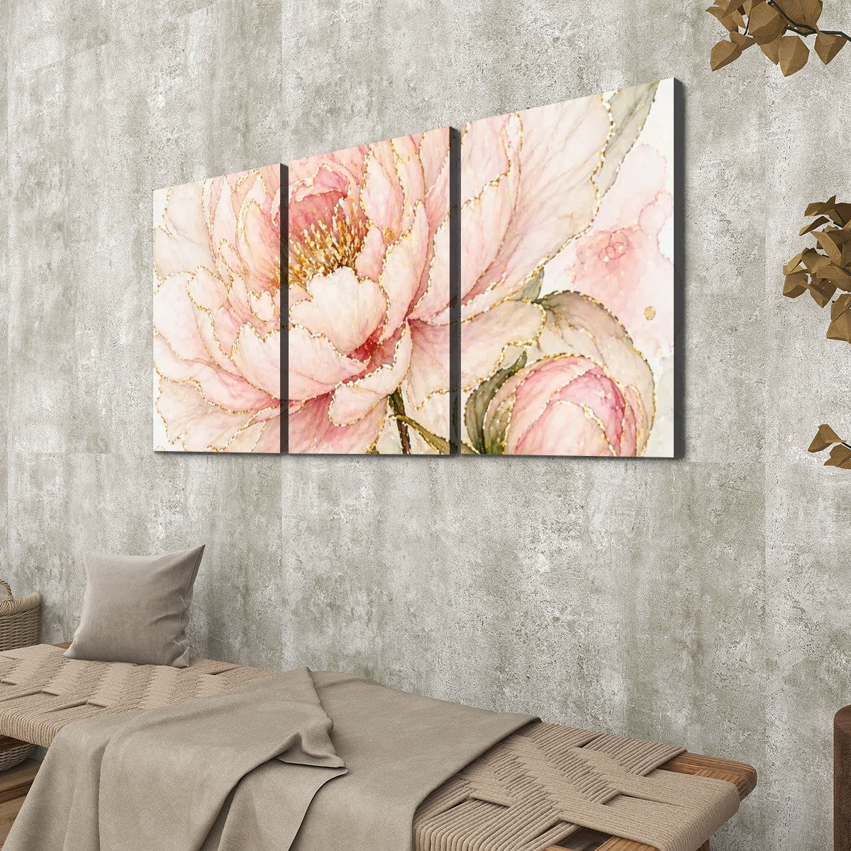 3 Panels Canvas Prints Wall Art Peach Flower