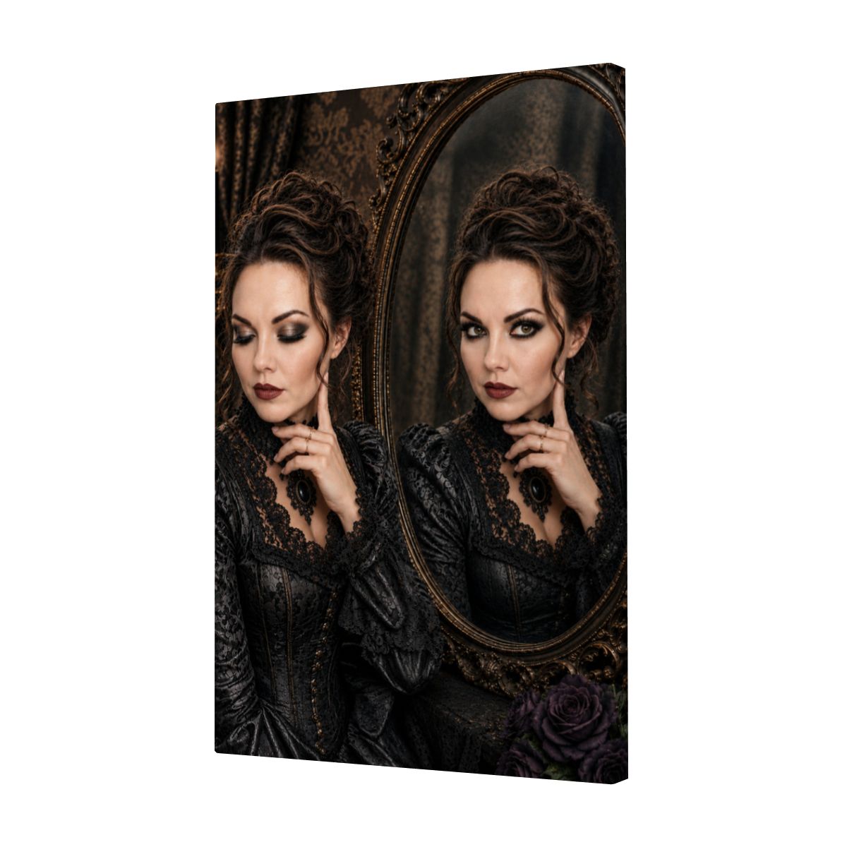 Framed Canvas Painting Halloween Gothic Woman in Mirror (Made in USA)