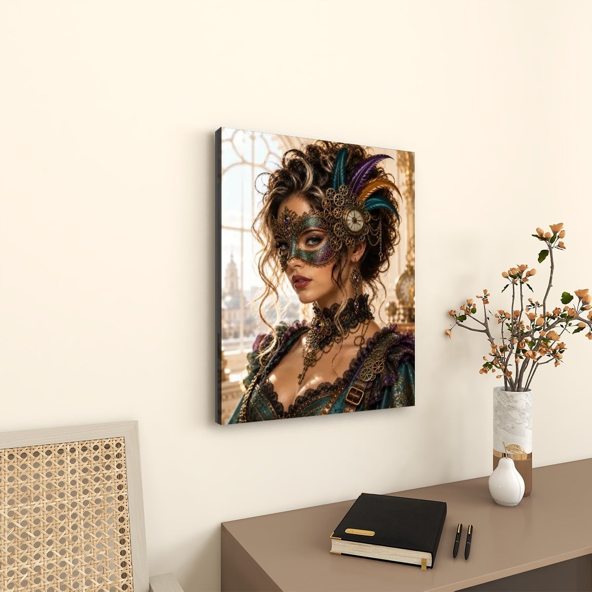 Canvas Prints Wall Art Steampunk Mask Teal
