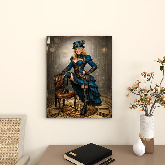 Canvas Prints Wall Art Steampunk Woman Blue Dress