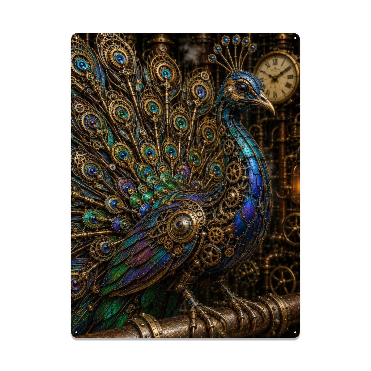 Rectangular Tin Sign Metal Sign Decor Steampunk Peacock