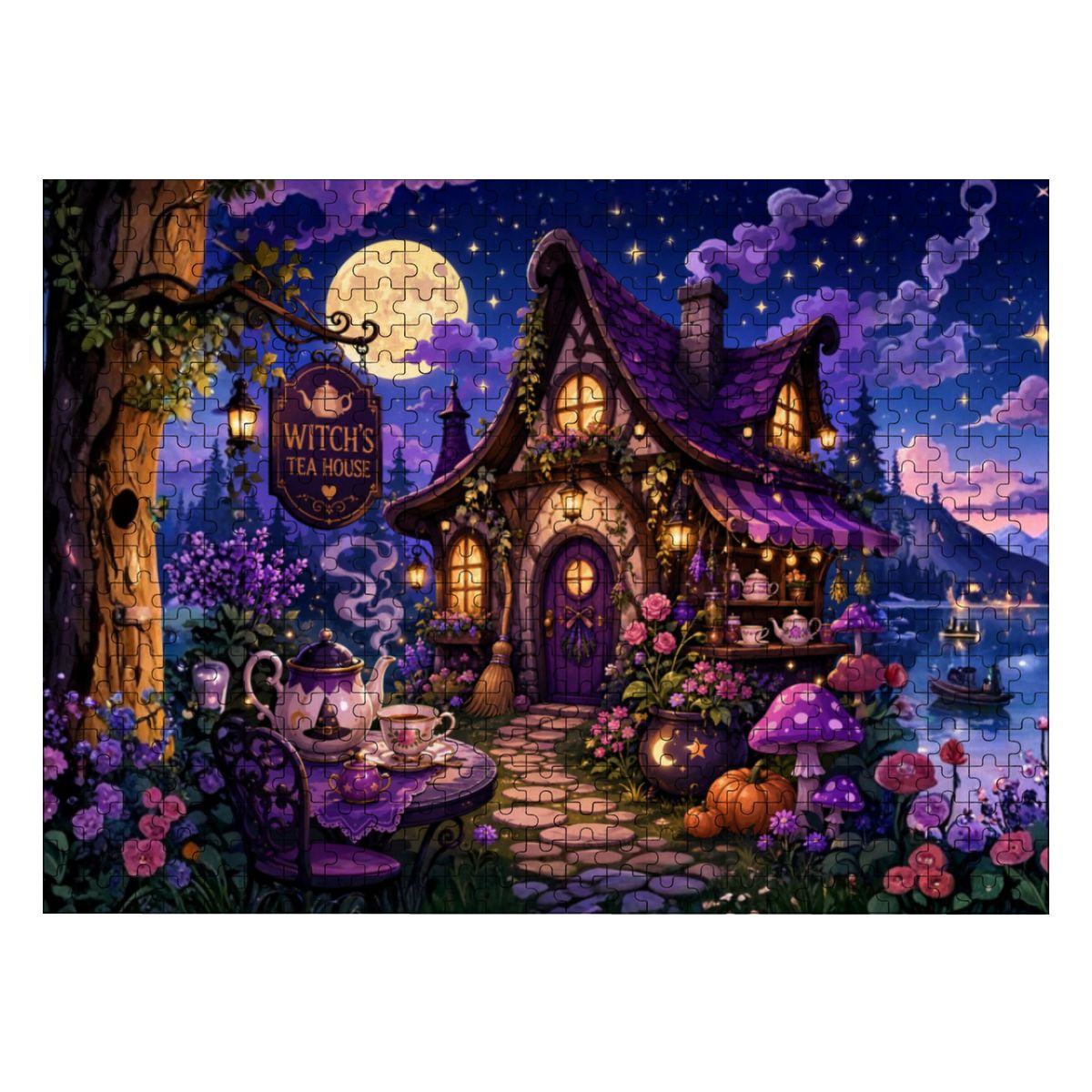 500pcs Wooden Jigsaw Puzzles (Made in USA) Halloween Witch's Tea House