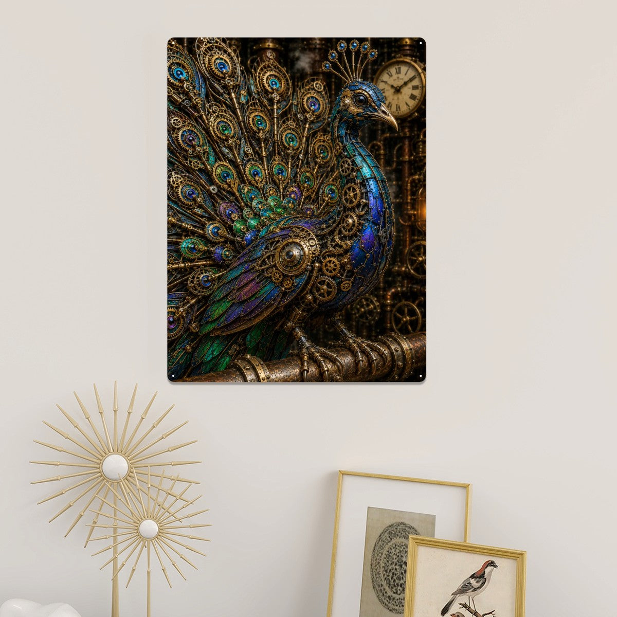 Rectangular Tin Sign Metal Sign Decor Steampunk Peacock