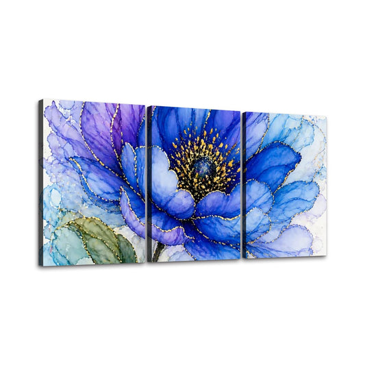 3 Panels Canvas Prints Wall Art Blue Flower
