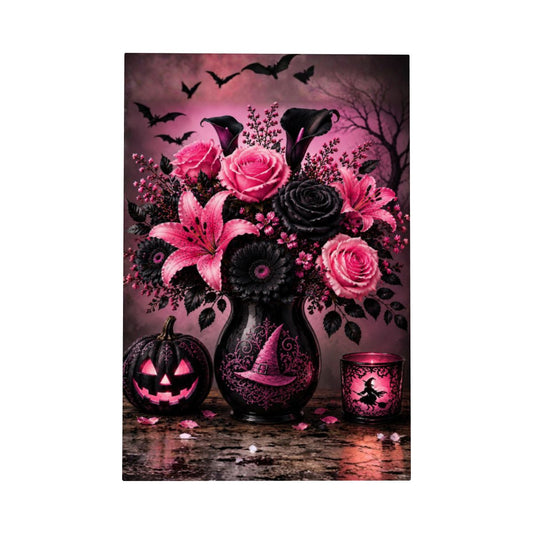 Framed Canvas Painting Halloween Pink and Black Flower Vase (Made in USA)