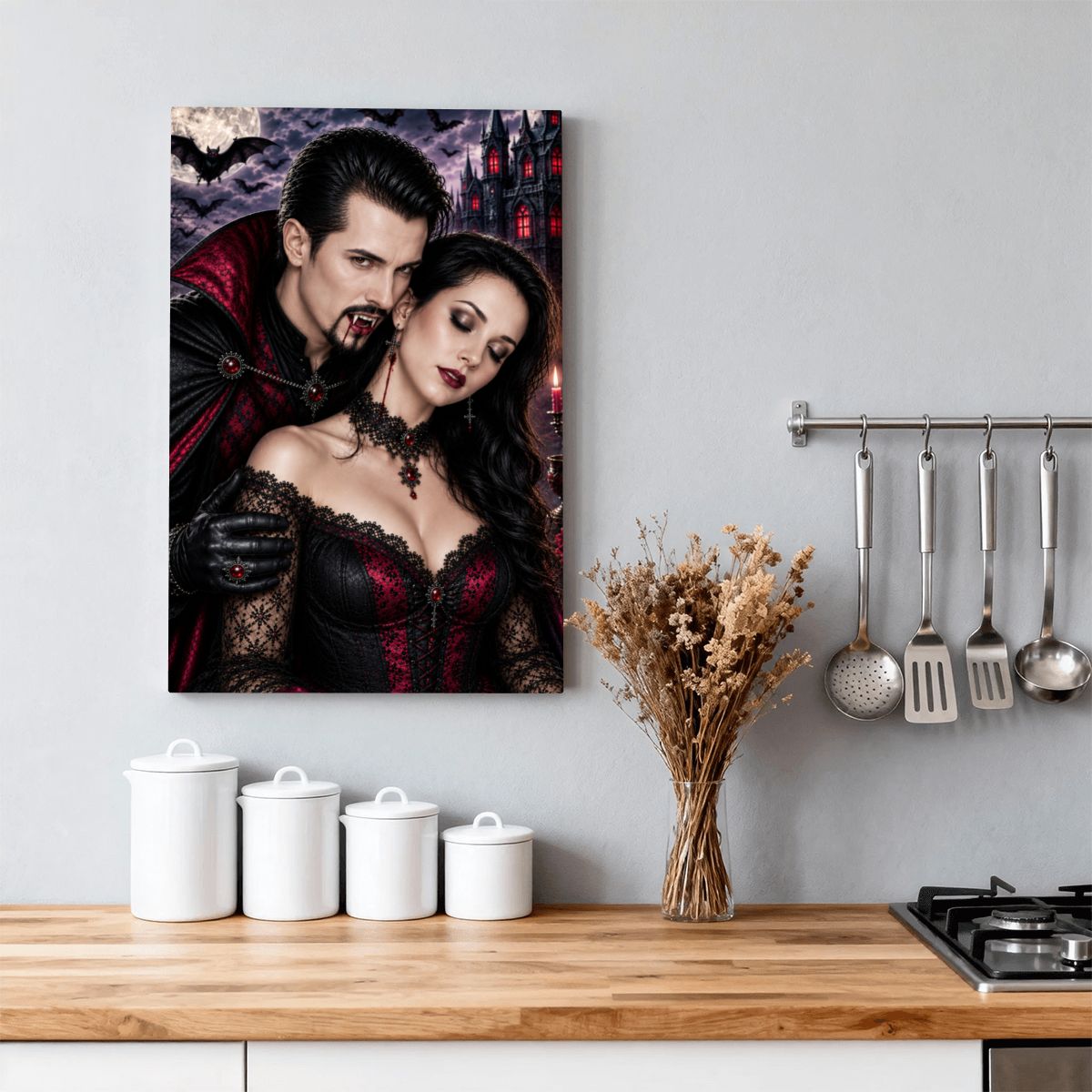 Framed Canvas Painting Halloween Vampire Couple(Made in USA)