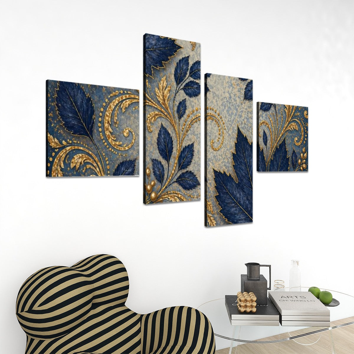 4 Panels Canvas Prints Wall Art Fall Blue