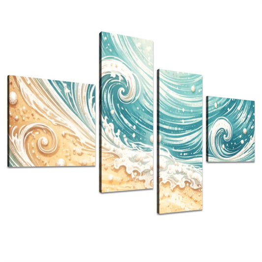 4 Panels Canvas Prints Wall Art Beach Waves