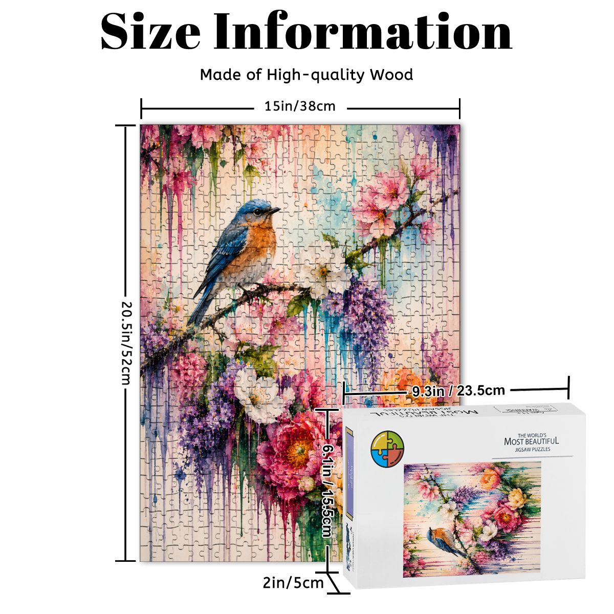 Wooden Jigsaw Puzzles 500 pcs Colorful Bird and Flowers Drip Art