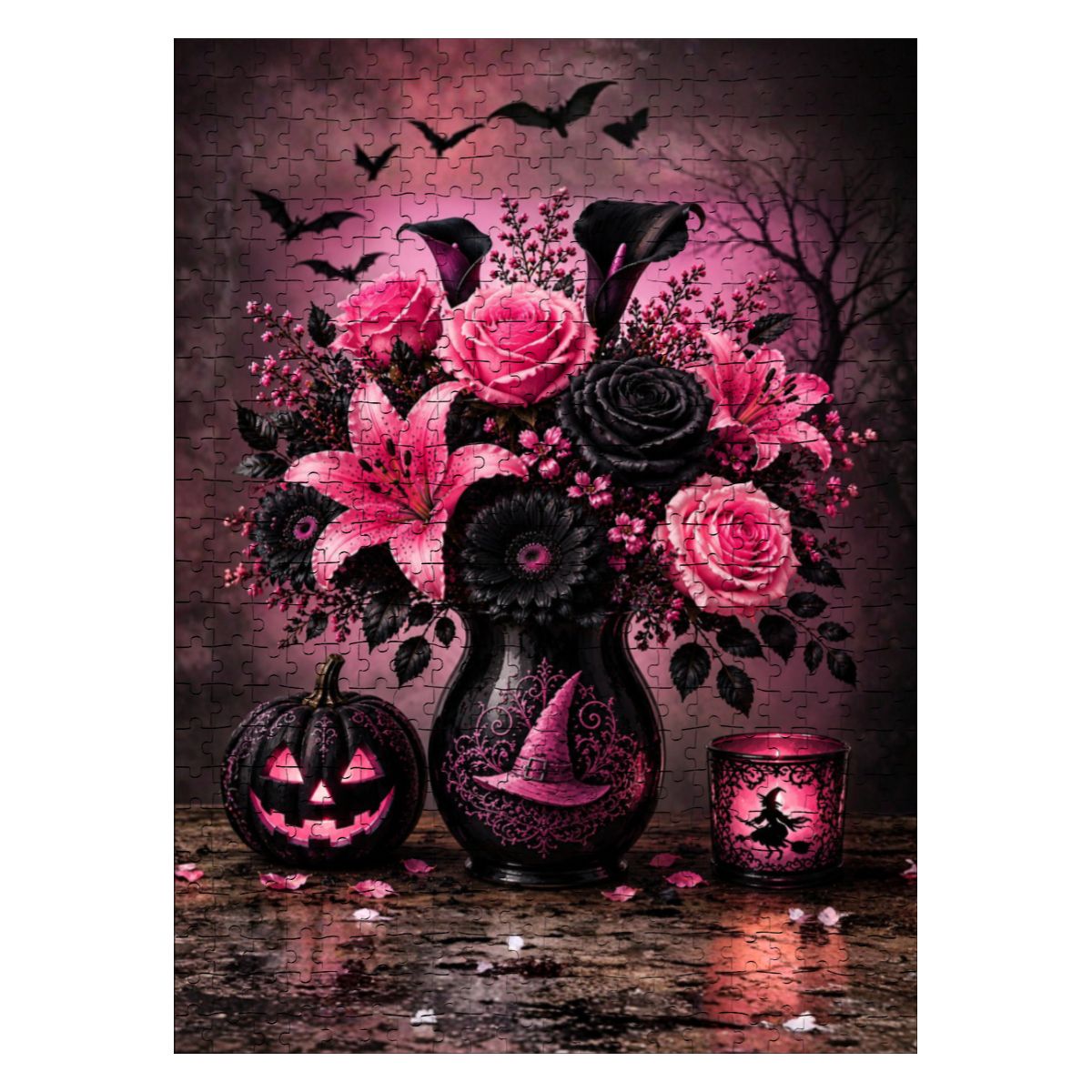 Wooden Jigsaw Puzzles 500 pcs Pink Halloween Flower Vase