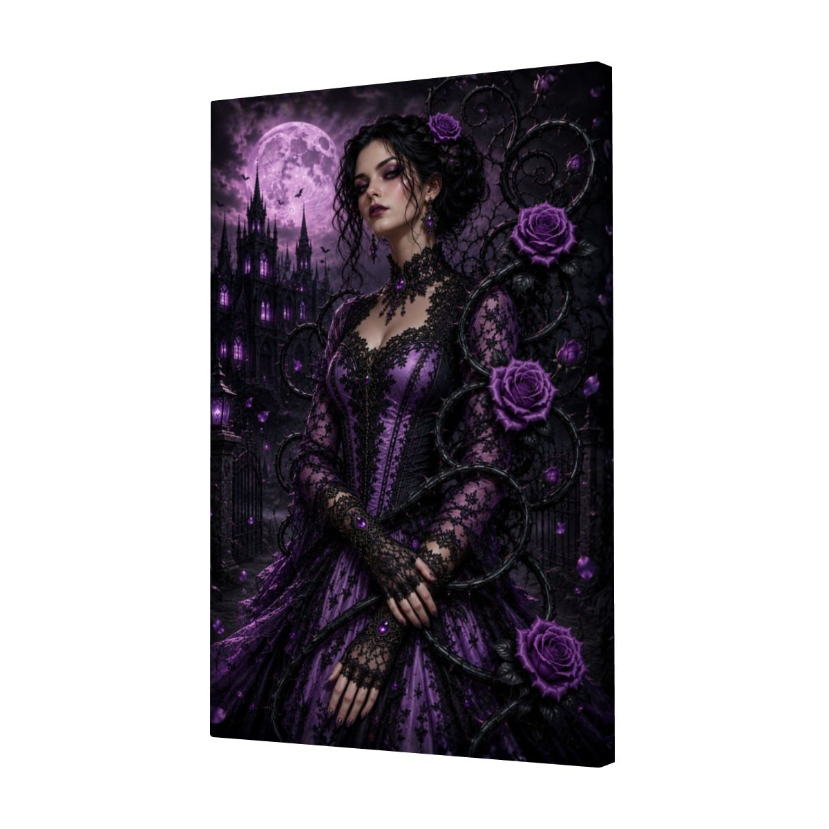 Framed Canvas Painting Gothic Halloween Woman with Vine (Made in the USA)