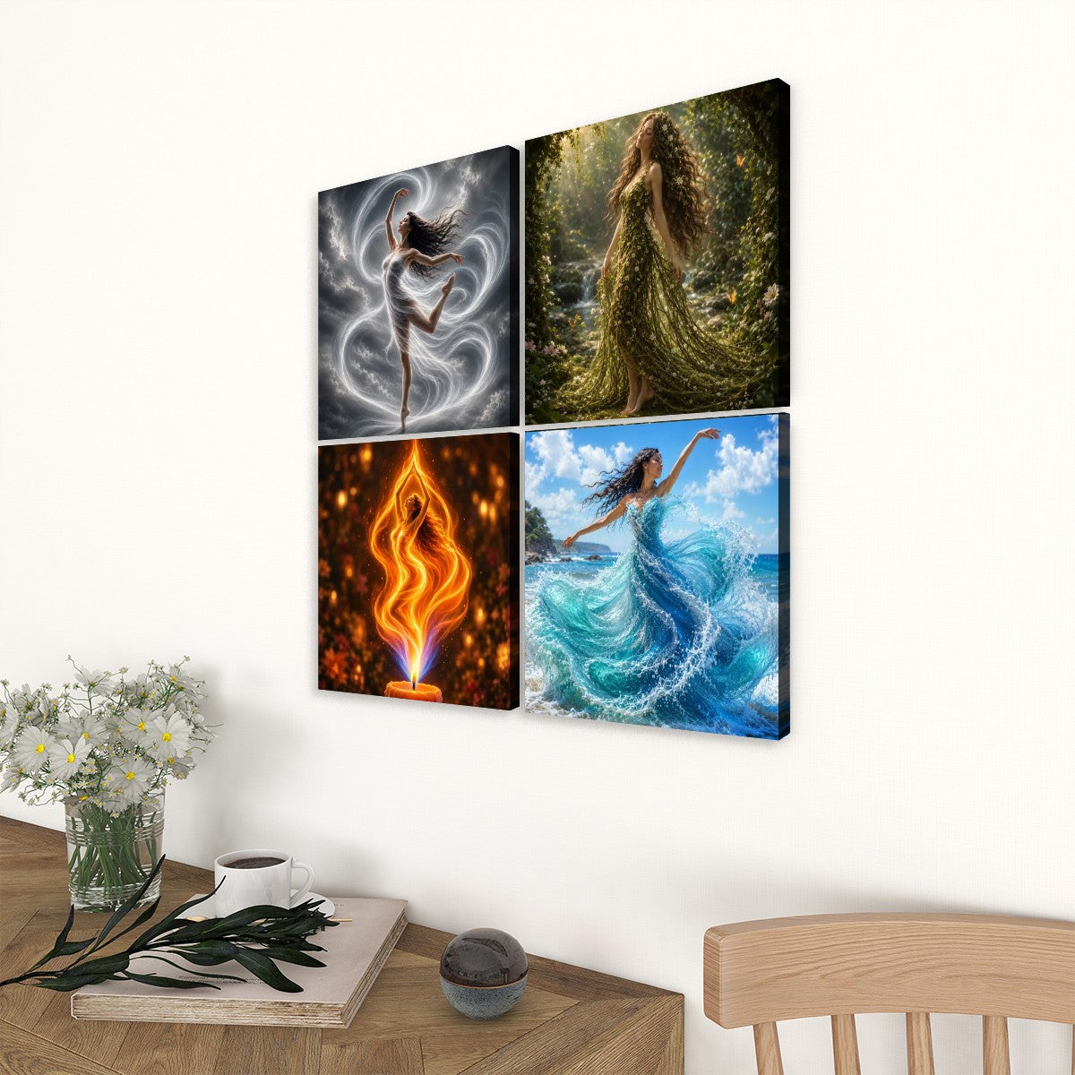 4 Panels Canvas Prints Wall Art Elements 4 Corners
