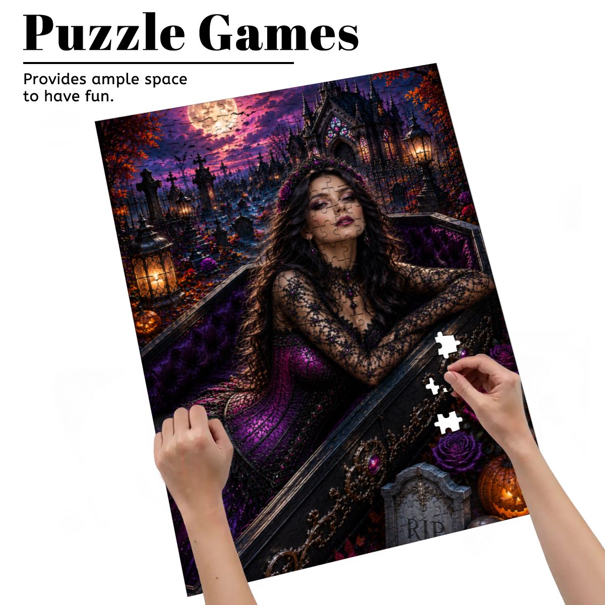 Wooden Jigsaw Puzzles 500 pcs Halloween Woman in a Casket