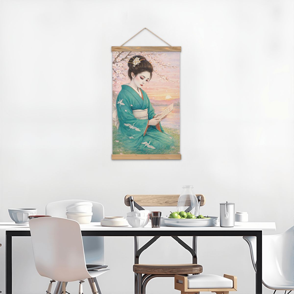 Linen Canvas Wall Art Geisha Reading