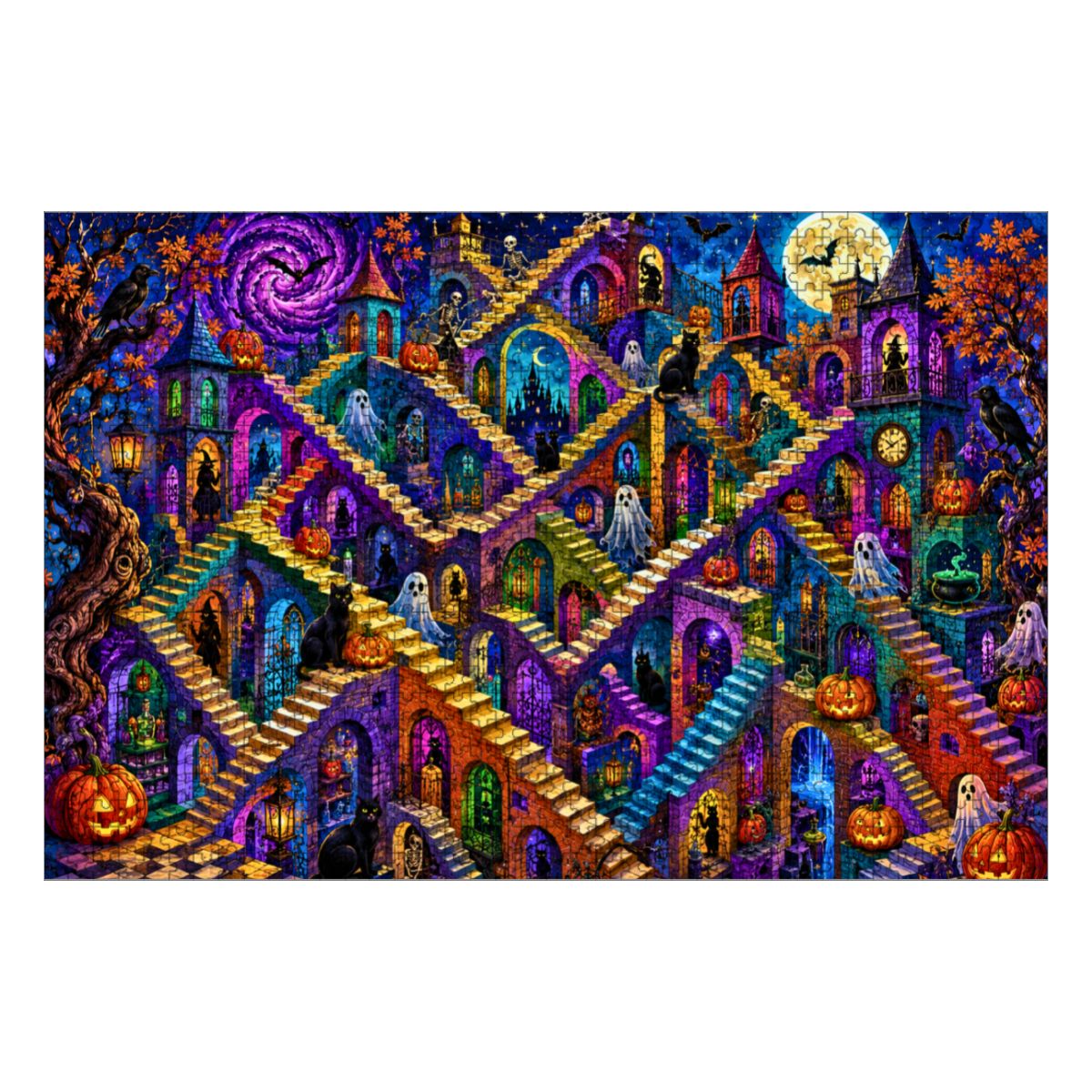 1000pcs Wooden Jigsaw Puzzles (Made in USA) Halloween Abstract Staircase